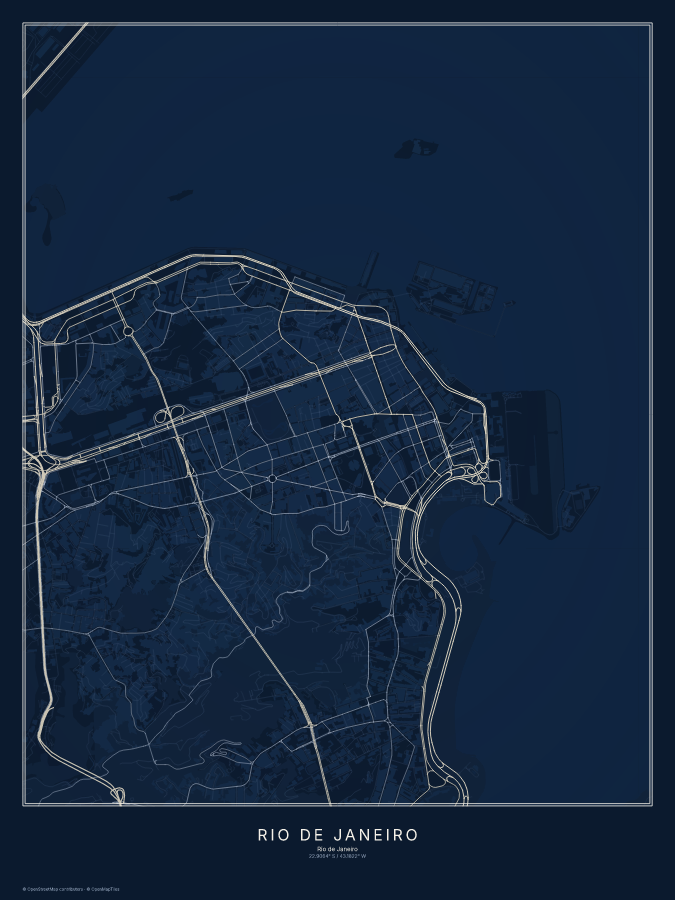 Rio de Janeiro map poster, midnight style