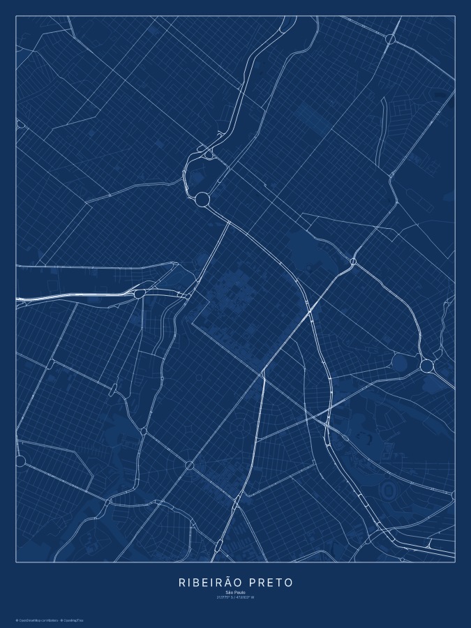 Ribeirão Preto map poster, blueprint style
