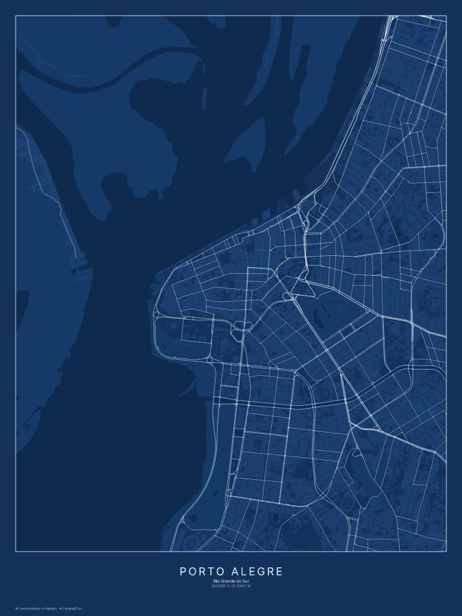 Porto Alegre map poster, blueprint style