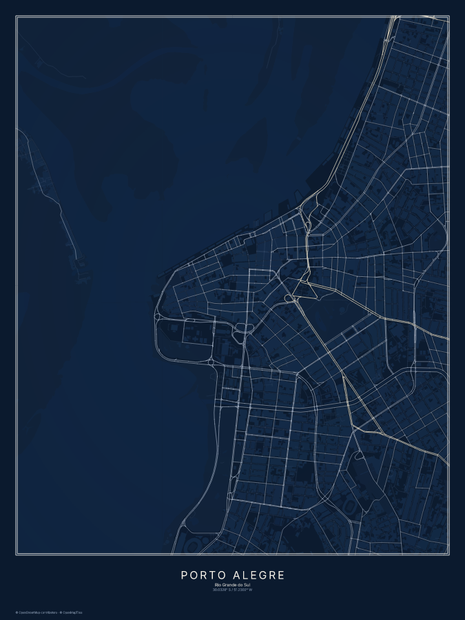 Porto Alegre map poster, midnight style