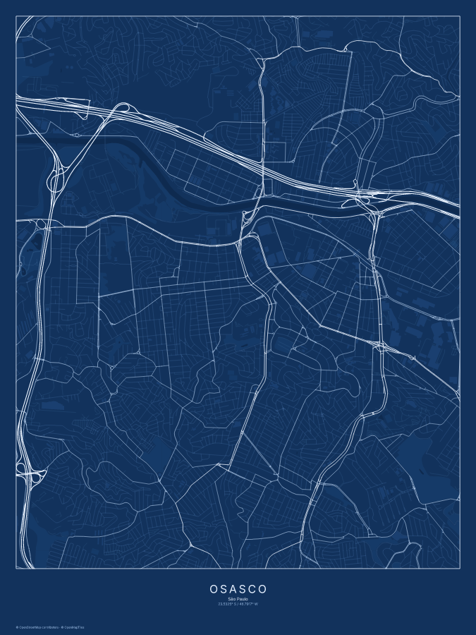 Osasco map poster, blueprint style