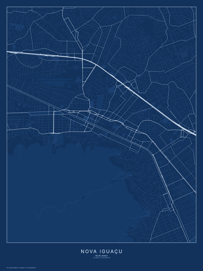 Nova Iguaçu map poster, blueprint style