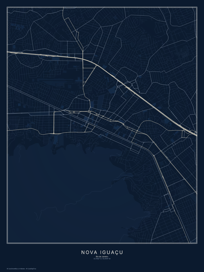 Nova Iguaçu map poster, midnight style