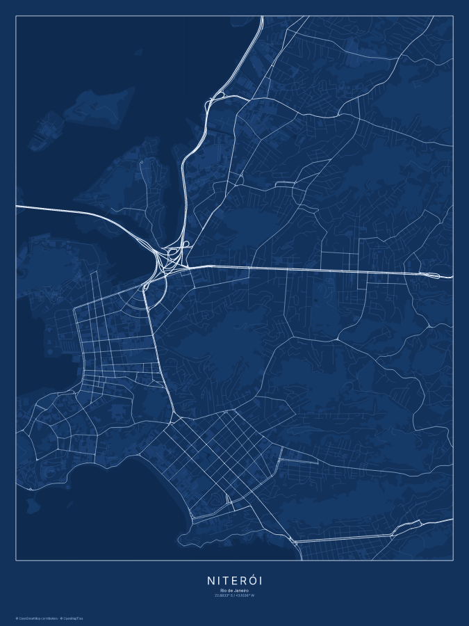 Niterói map poster, blueprint style