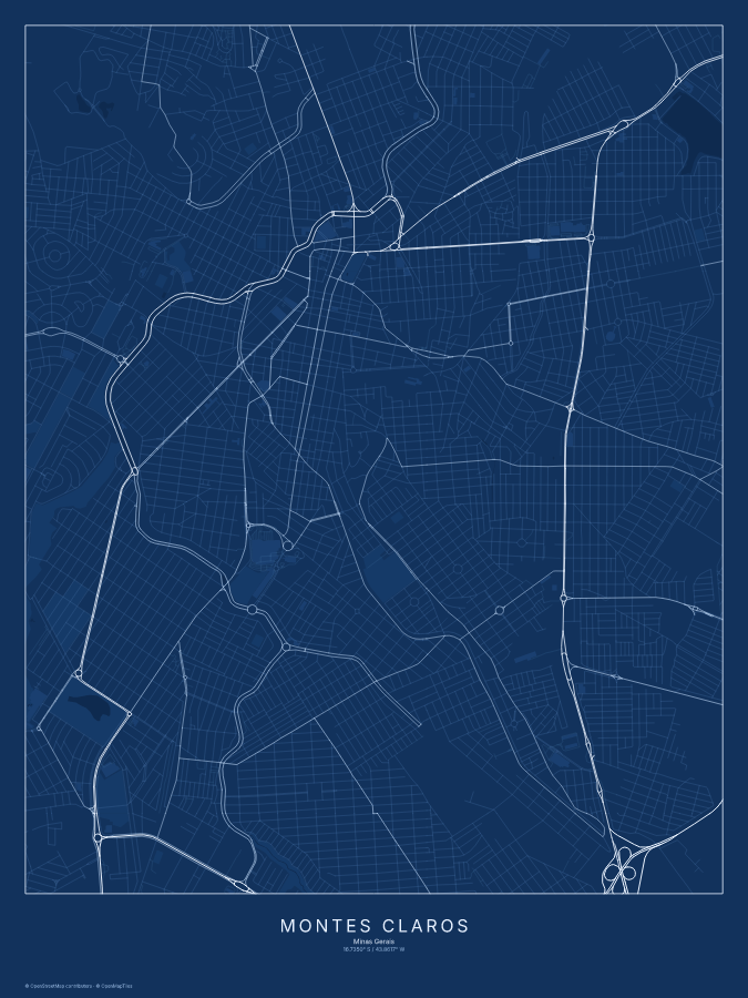 Montes Claros map poster, blueprint style