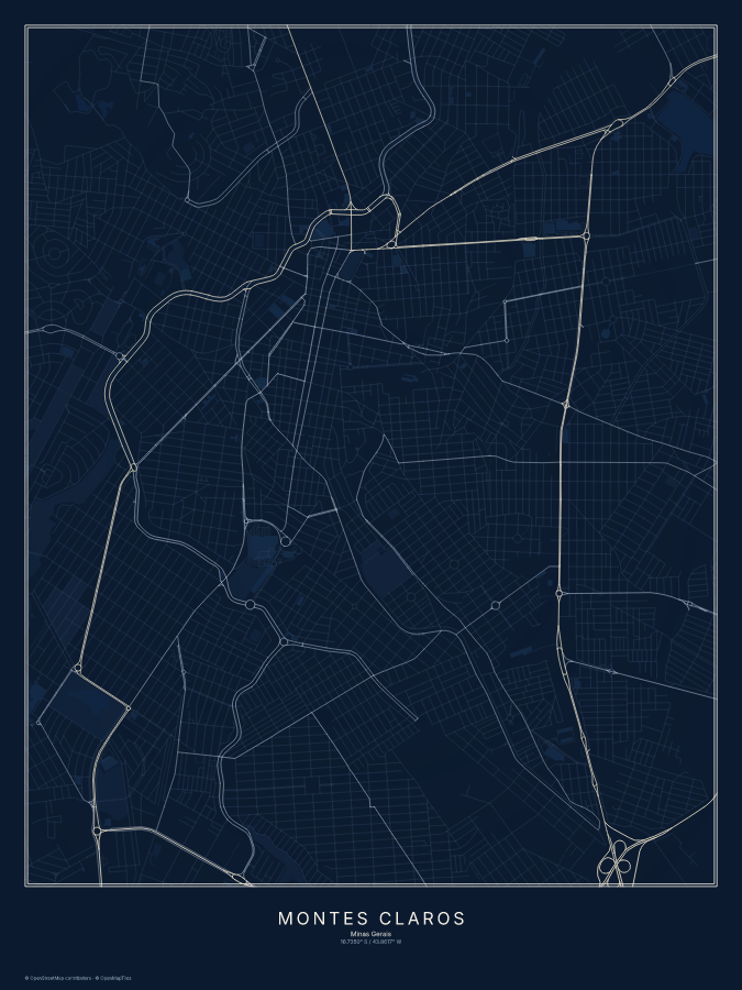 Montes Claros map poster, midnight style