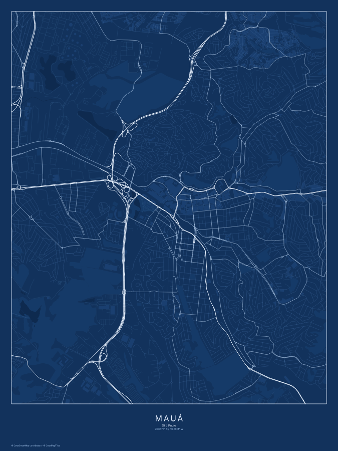 Mauá map poster, blueprint style