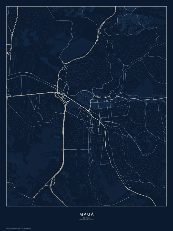 Mauá map poster, midnight style