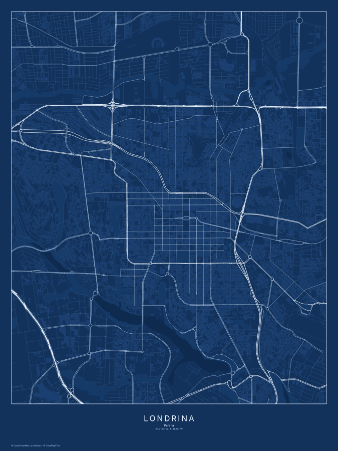 Londrina map poster, blueprint style