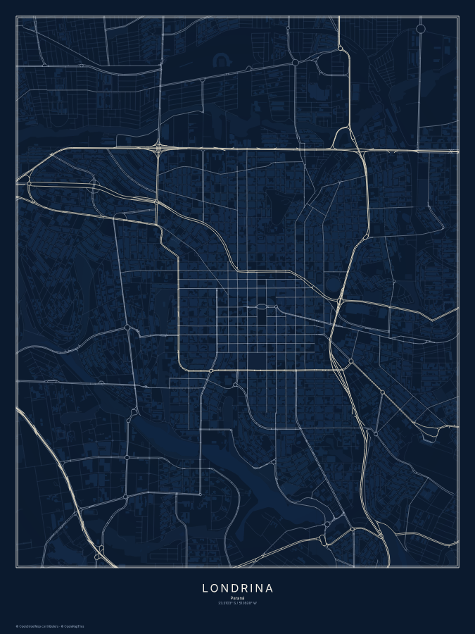 Londrina map poster, midnight style