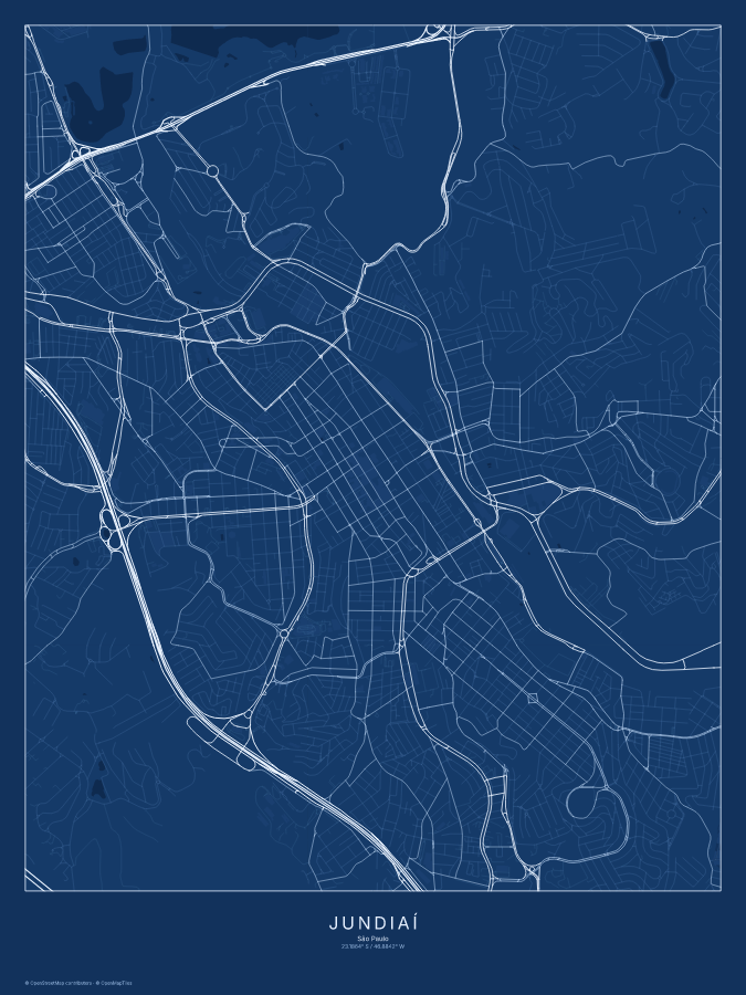 Jundiaí map poster, blueprint style