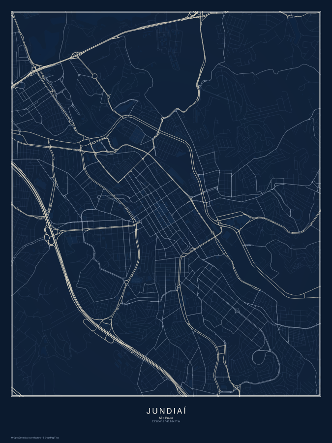Jundiaí map poster, midnight style