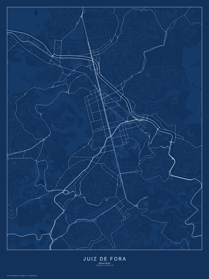 Juiz de Fora map poster, blueprint style