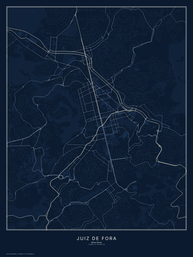 Juiz de Fora map poster, midnight style