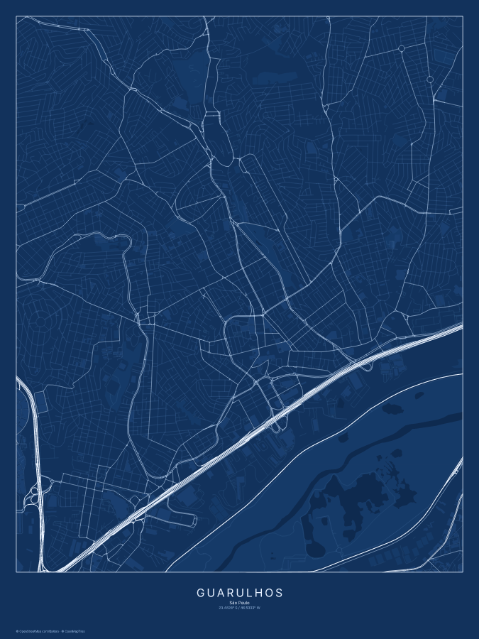 Guarulhos map poster, blueprint style