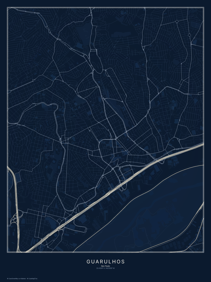Guarulhos map poster, midnight style