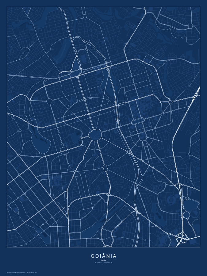 Goiânia map poster, blueprint style