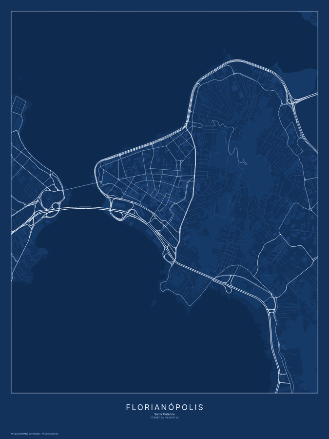 Florianópolis map poster, blueprint style