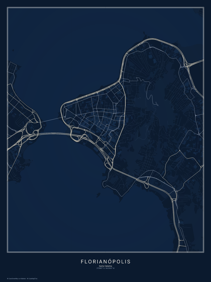 Florianópolis map poster, midnight style