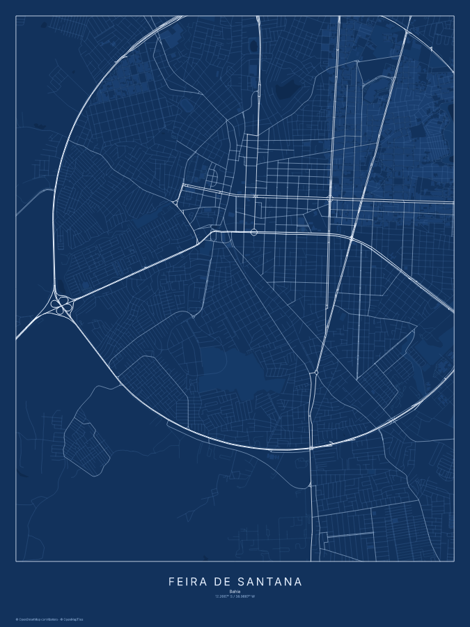 Feira de Santana map poster, blueprint style