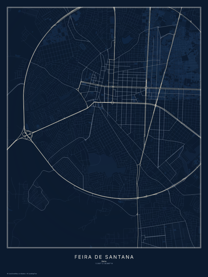 Feira de Santana map poster, midnight style