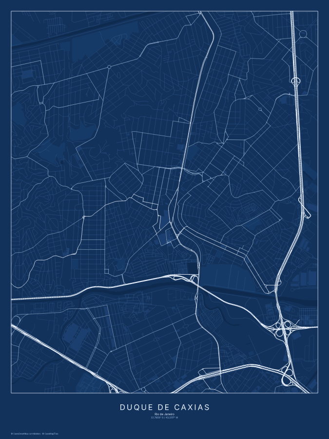Duque de Caxias map poster, blueprint style