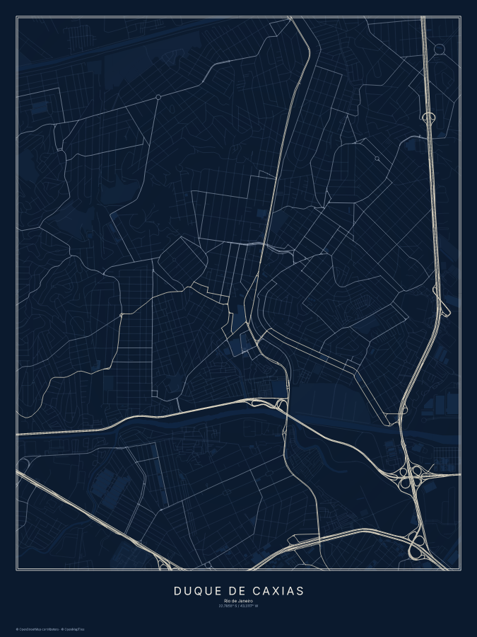 Duque de Caxias map poster, midnight style