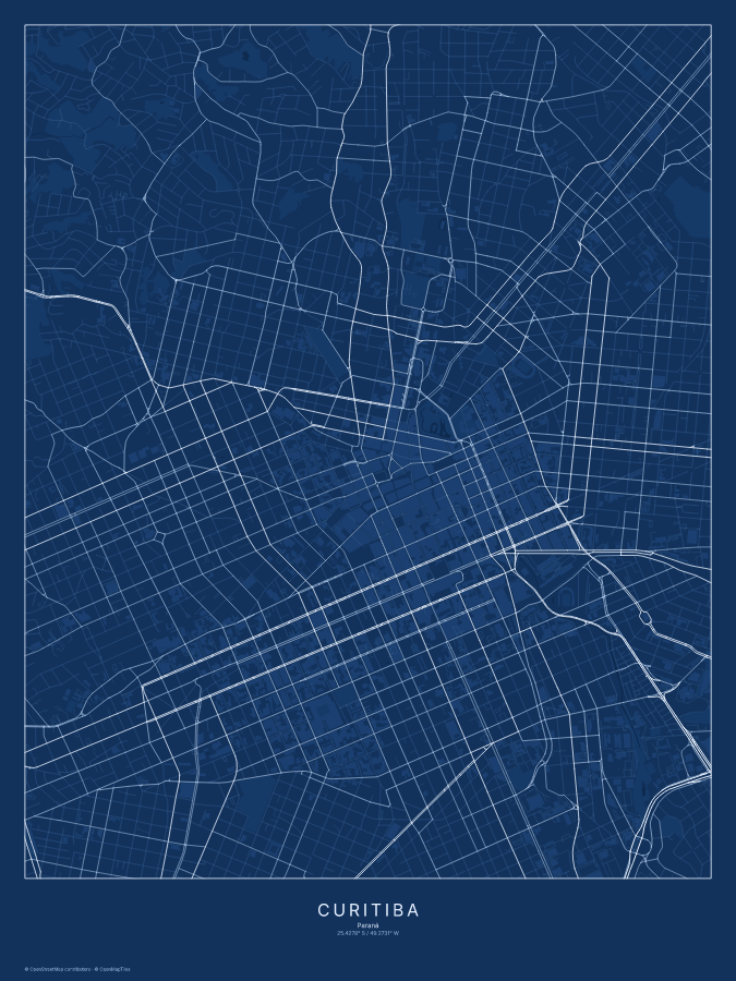 Curitiba map poster, blueprint style