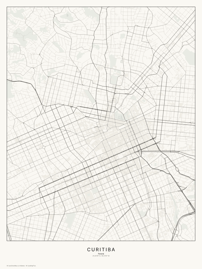 Curitiba map poster, classic style