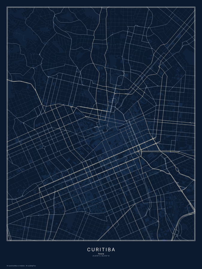 Curitiba map poster, midnight style