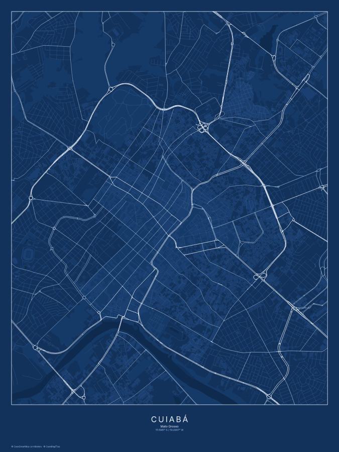 Cuiabá map poster, blueprint style
