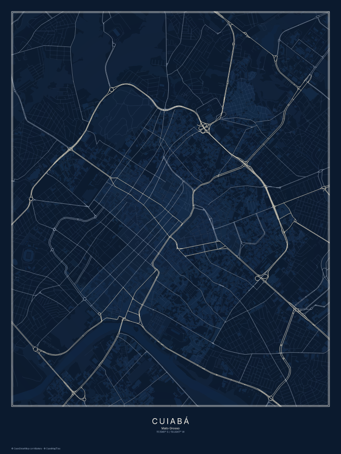 Cuiabá map poster, midnight style