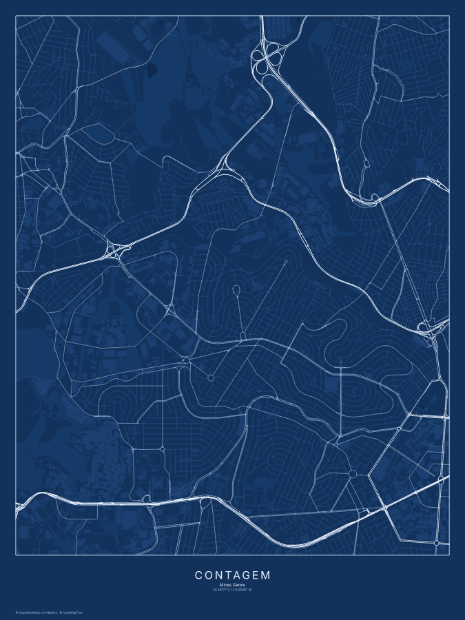 Contagem map poster, blueprint style