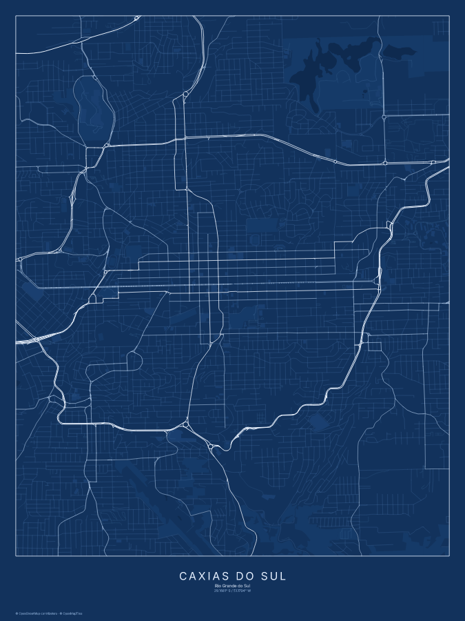 Caxias do Sul map poster, blueprint style