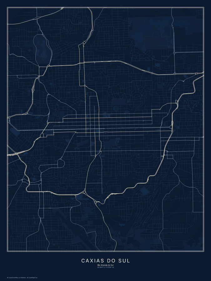 Caxias do Sul map poster, midnight style