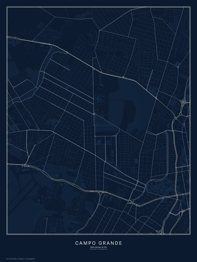 Campo Grande map poster, midnight style