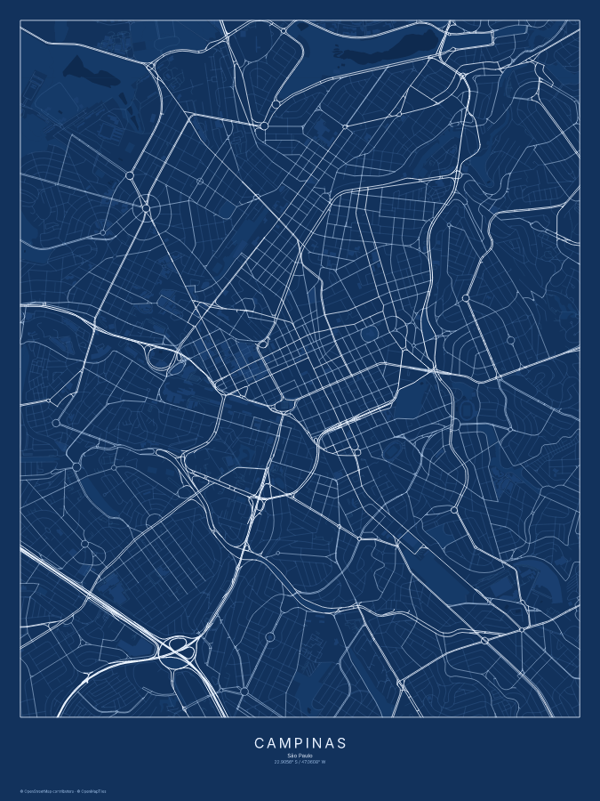Campinas map poster, blueprint style