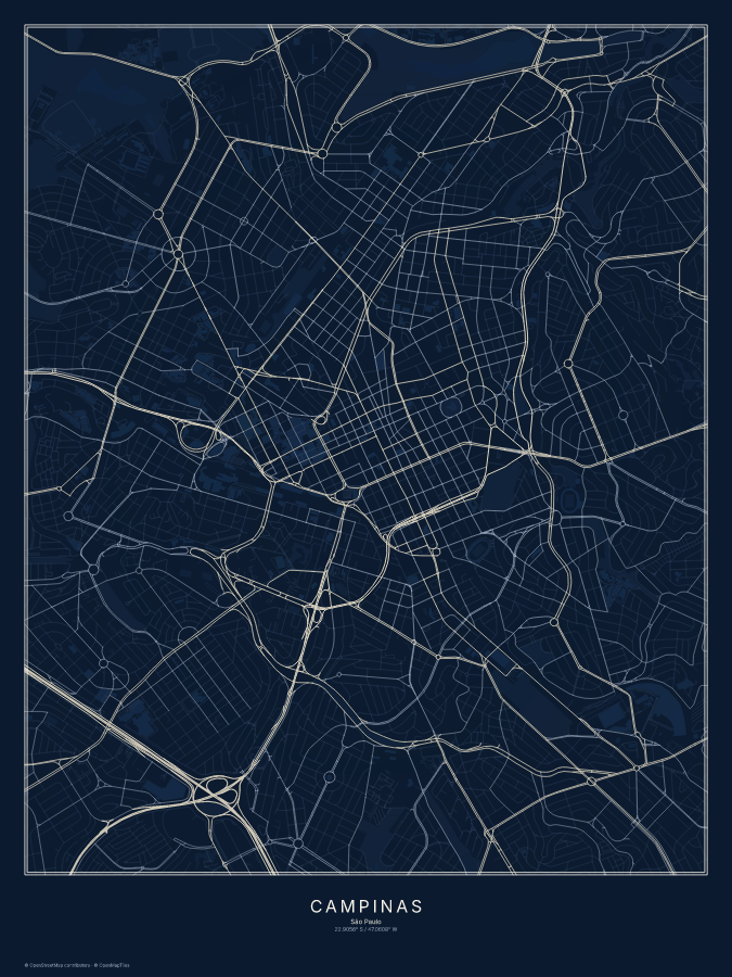Campinas map poster, midnight style
