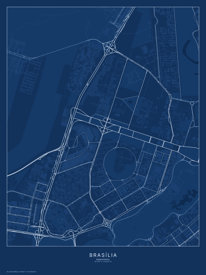 Brasília map poster, blueprint style