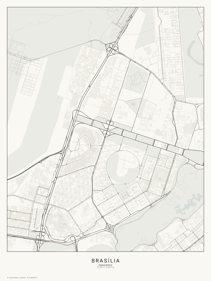 Brasília map poster, classic style