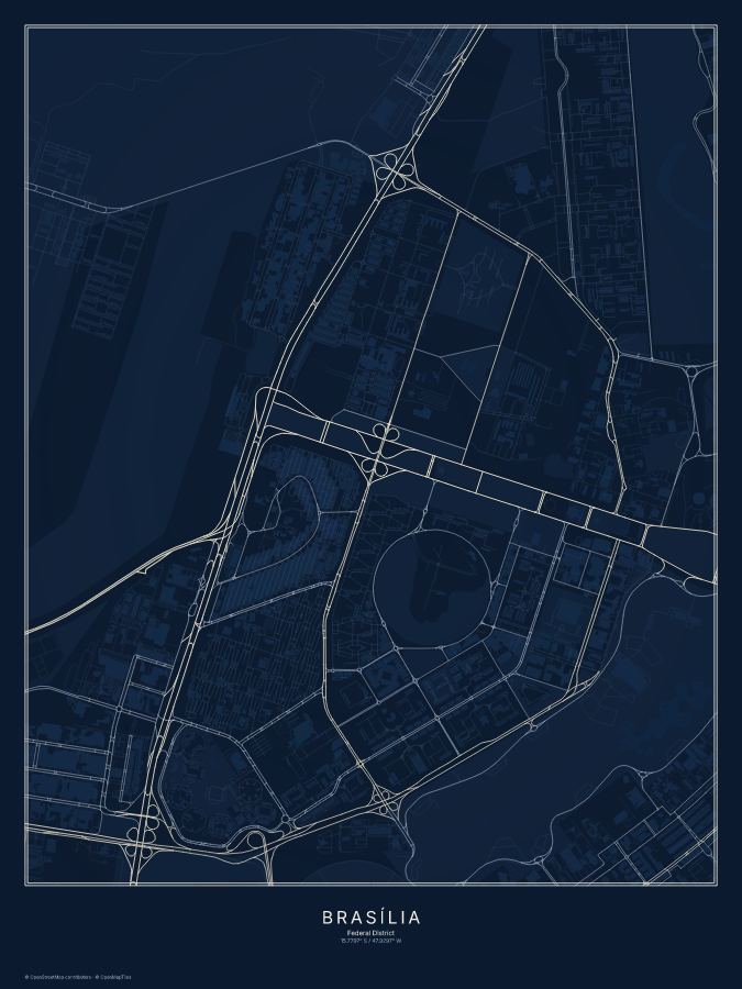 Brasília map poster, midnight style