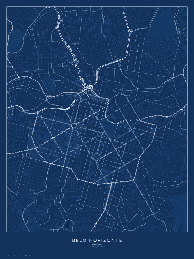 Belo Horizonte map poster, blueprint style
