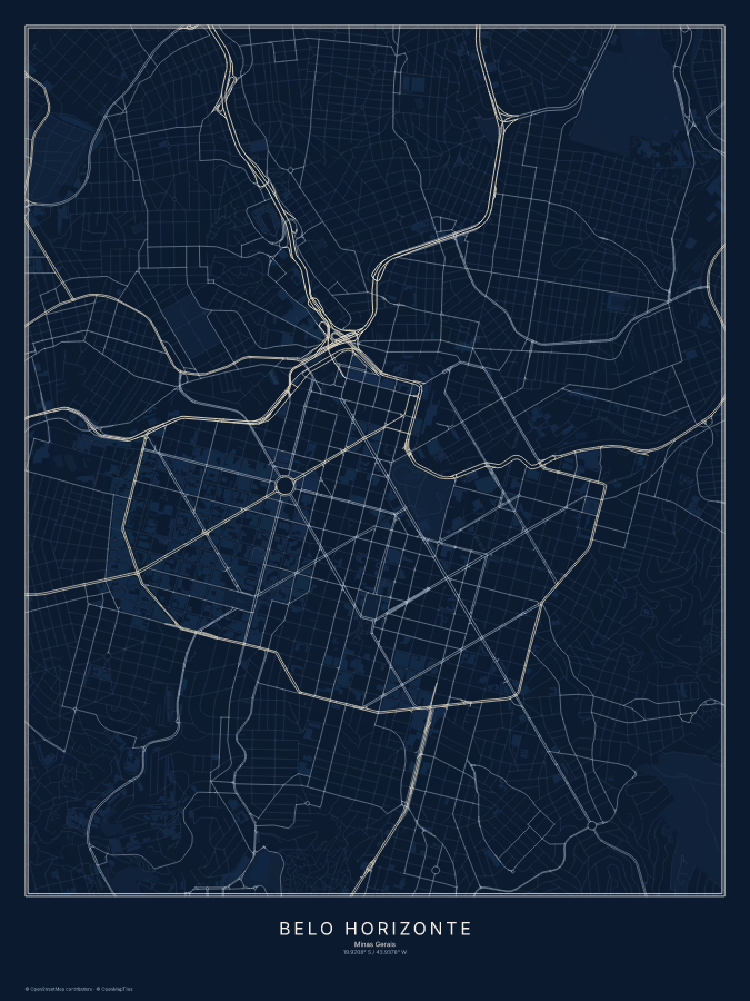 Belo Horizonte map poster, midnight style