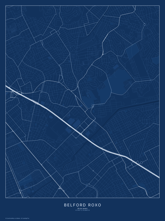 Belford Roxo map poster, blueprint style