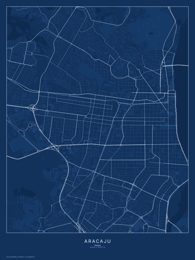 Aracaju map poster, blueprint style