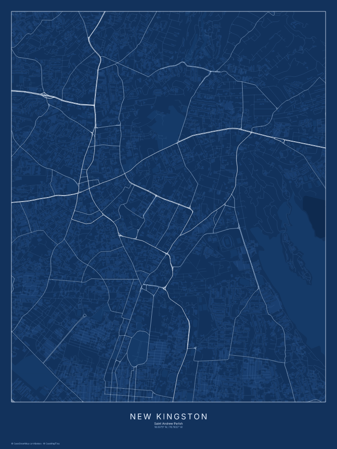 New Kingston map poster, blueprint style
