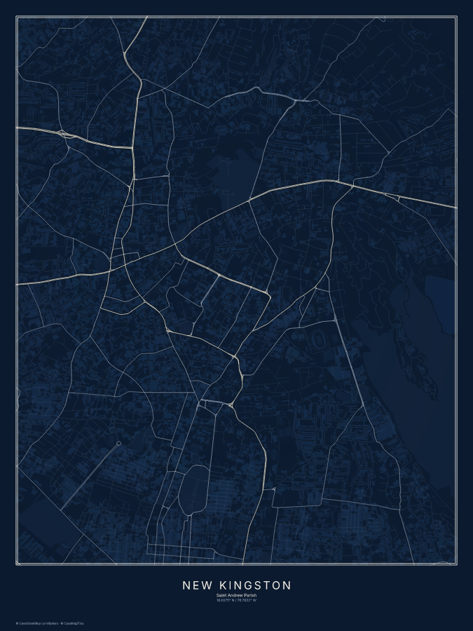 New Kingston map poster, midnight style