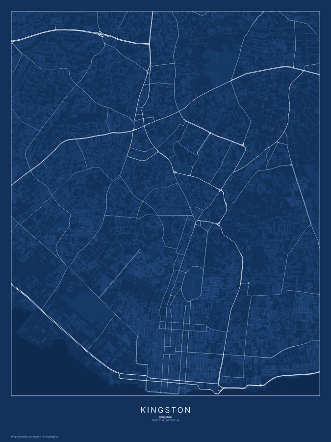 Kingston map poster, blueprint style