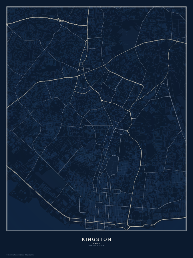 Kingston map poster, midnight style