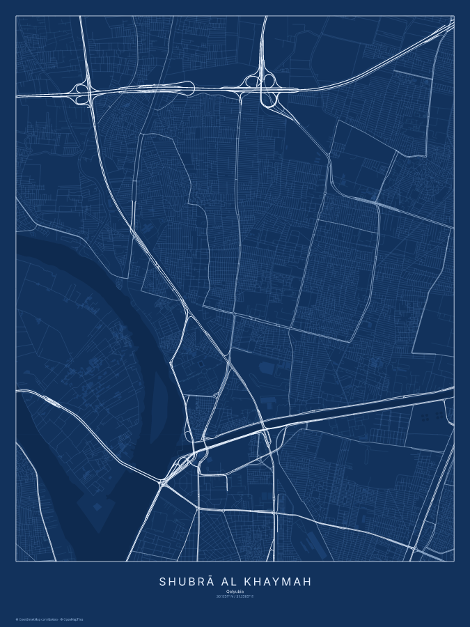 Shubrā al Khaymah map poster, blueprint style
